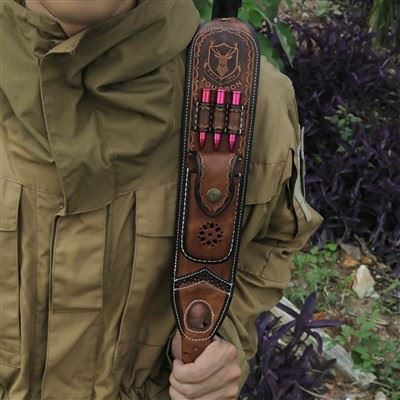 Leather Gun Sling Padded Shoulder Strap With Ammo Holder Pouch