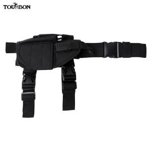 Tourbòn Left Handed Dwòg Janm Gun Holster Pouch Lapen Carrier Nwa